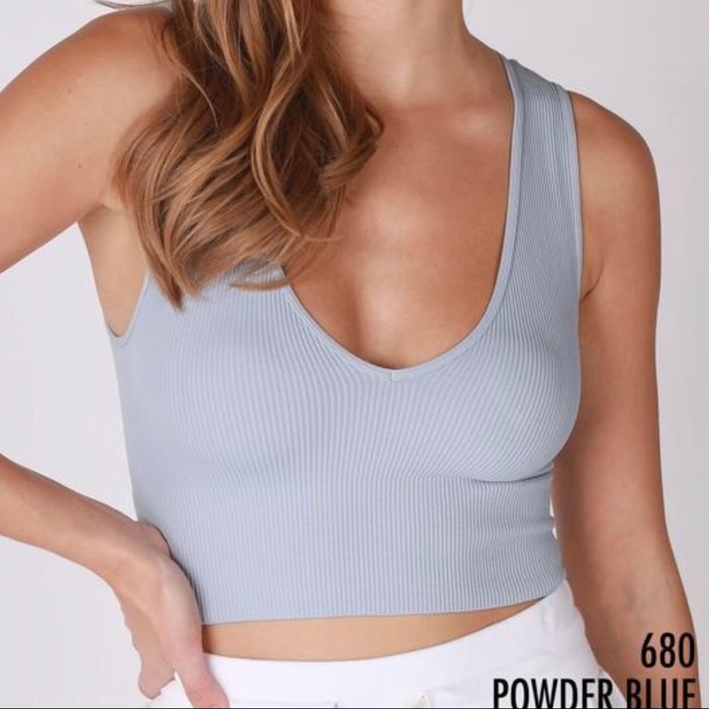 Ribbed Crop V Neck Tank
